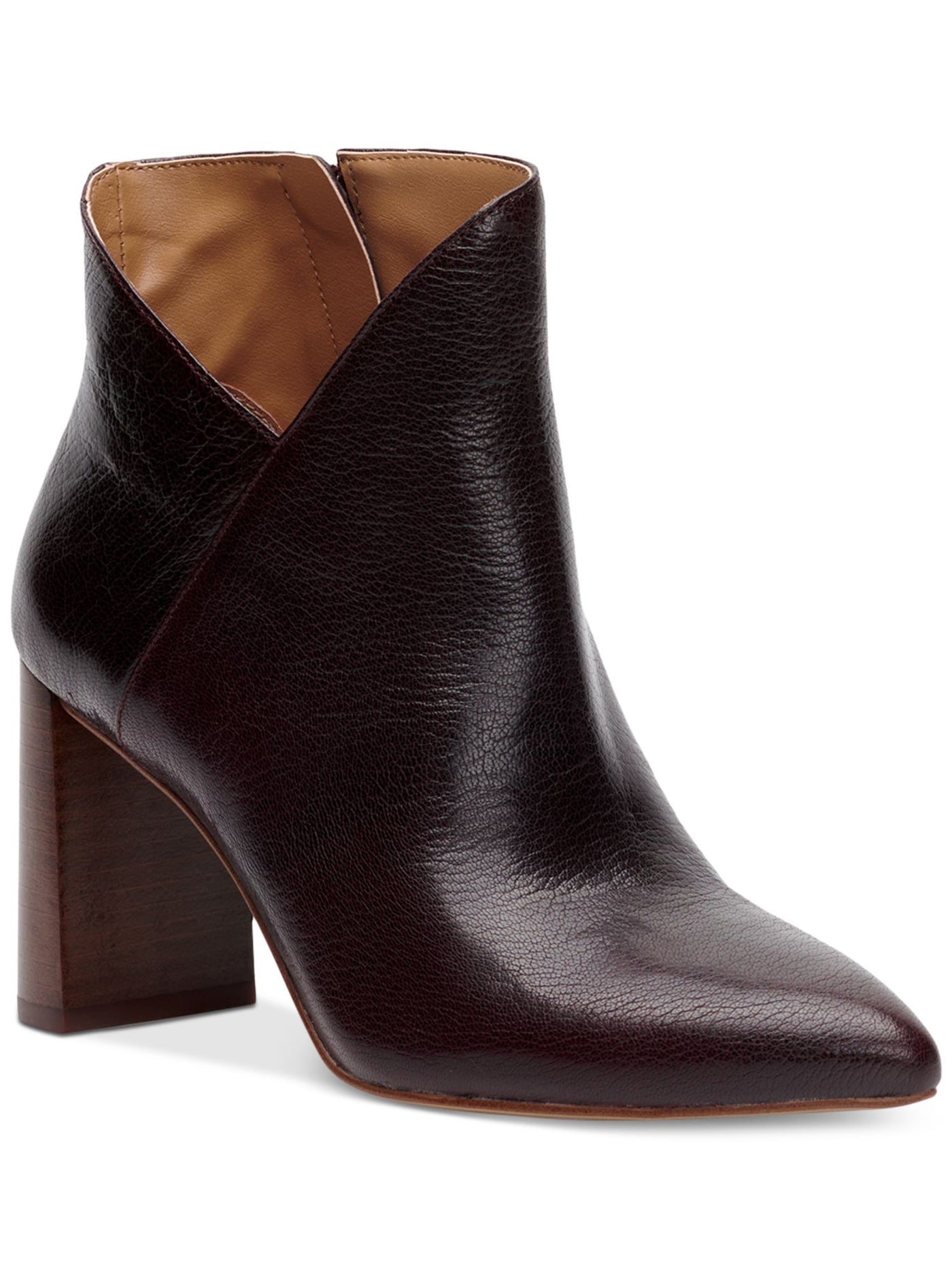 JESSICA SIMPSON Womens Brown V-Notch Abrina Pointed Toe Stacked Heel Zip-Up Leather Booties 8 M