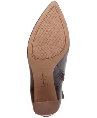 JESSICA SIMPSON Womens Brown V-Notch Abrina Pointed Toe Stacked Heel Zip-Up Leather Booties M