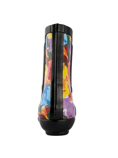 SUGAR Womens Black Floral Goring Water Resistant Splash Round Toe Rain Boots 7 M