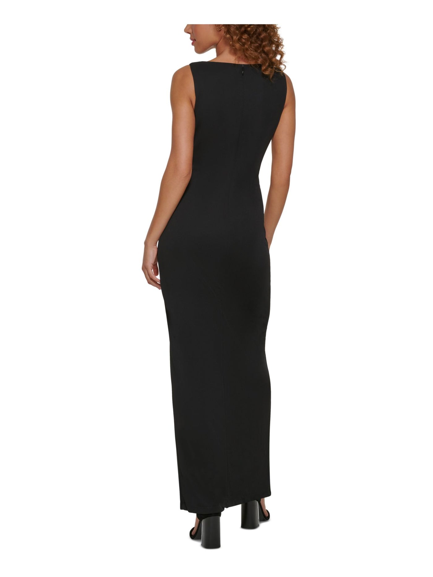 CALVIN KLEIN Womens Zippered Sleeveless V Neck Full-Length Formal Gown Dress