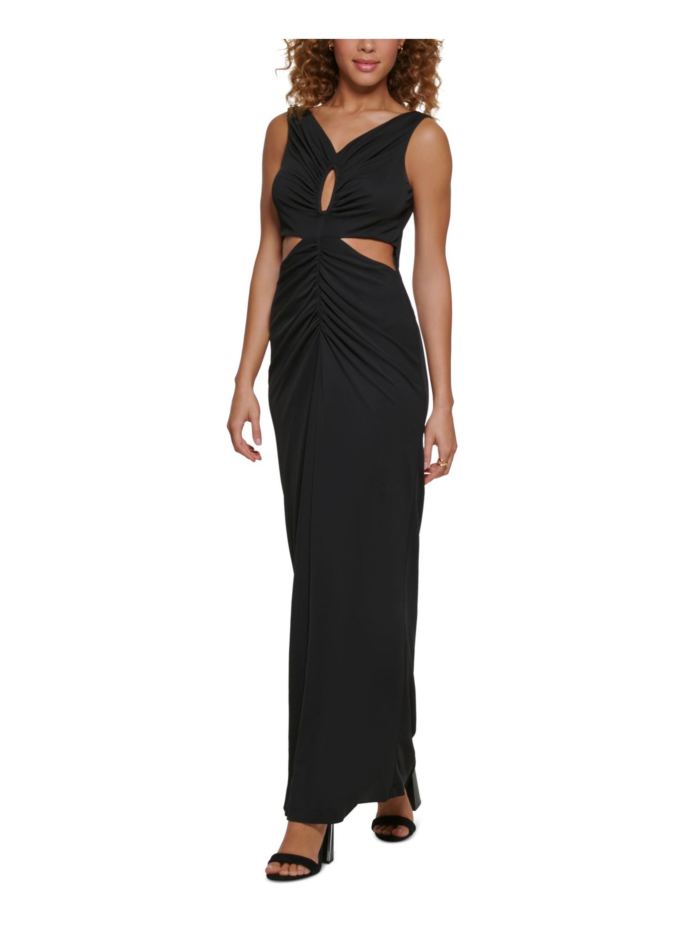 CALVIN KLEIN Womens Zippered Sleeveless V Neck Full-Length Formal Gown Dress