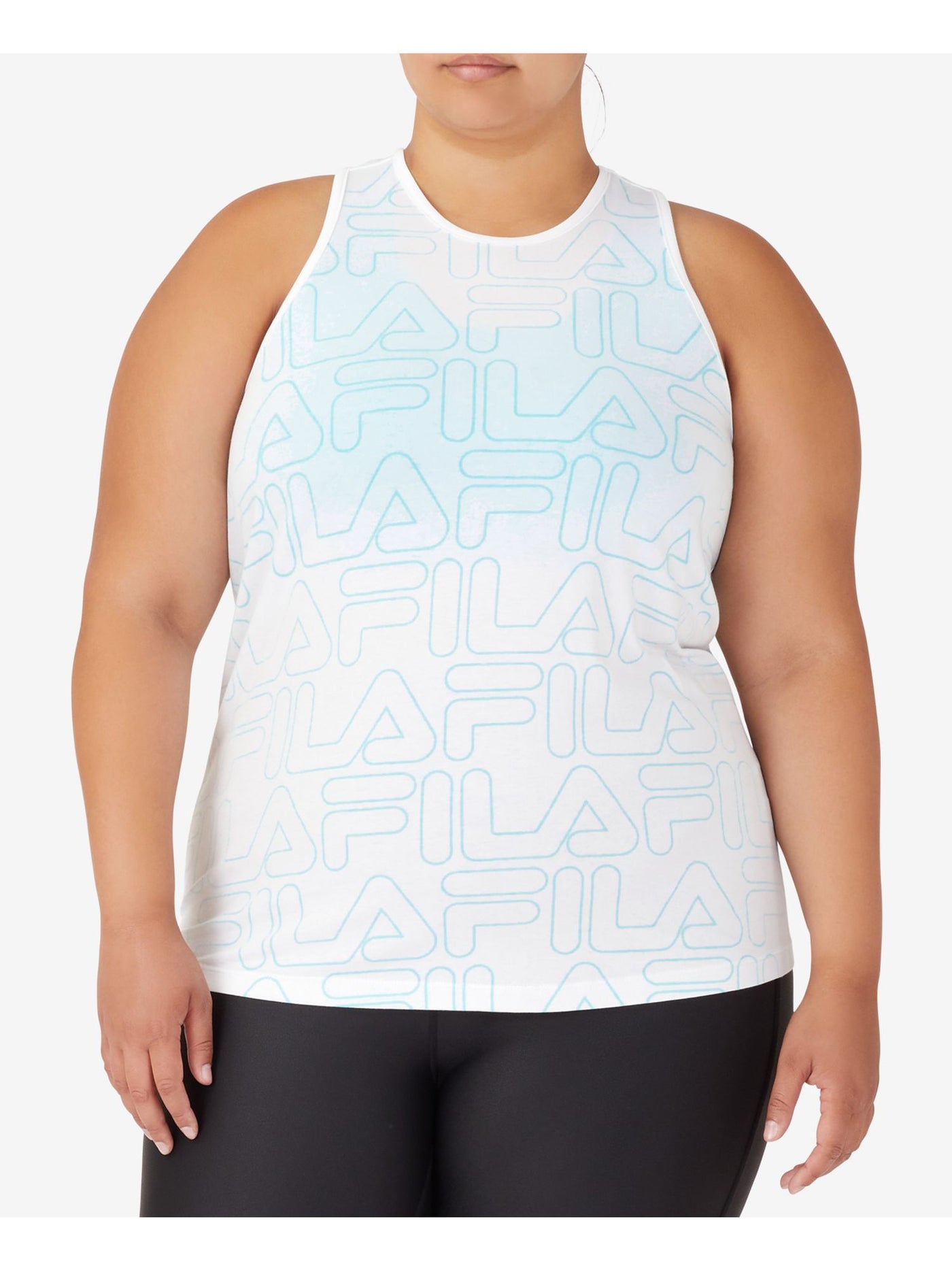 FILA Womens White Racerback Back Tie Hem Logo Graphic Sleeveless Round Neck Tank Top Plus 1X