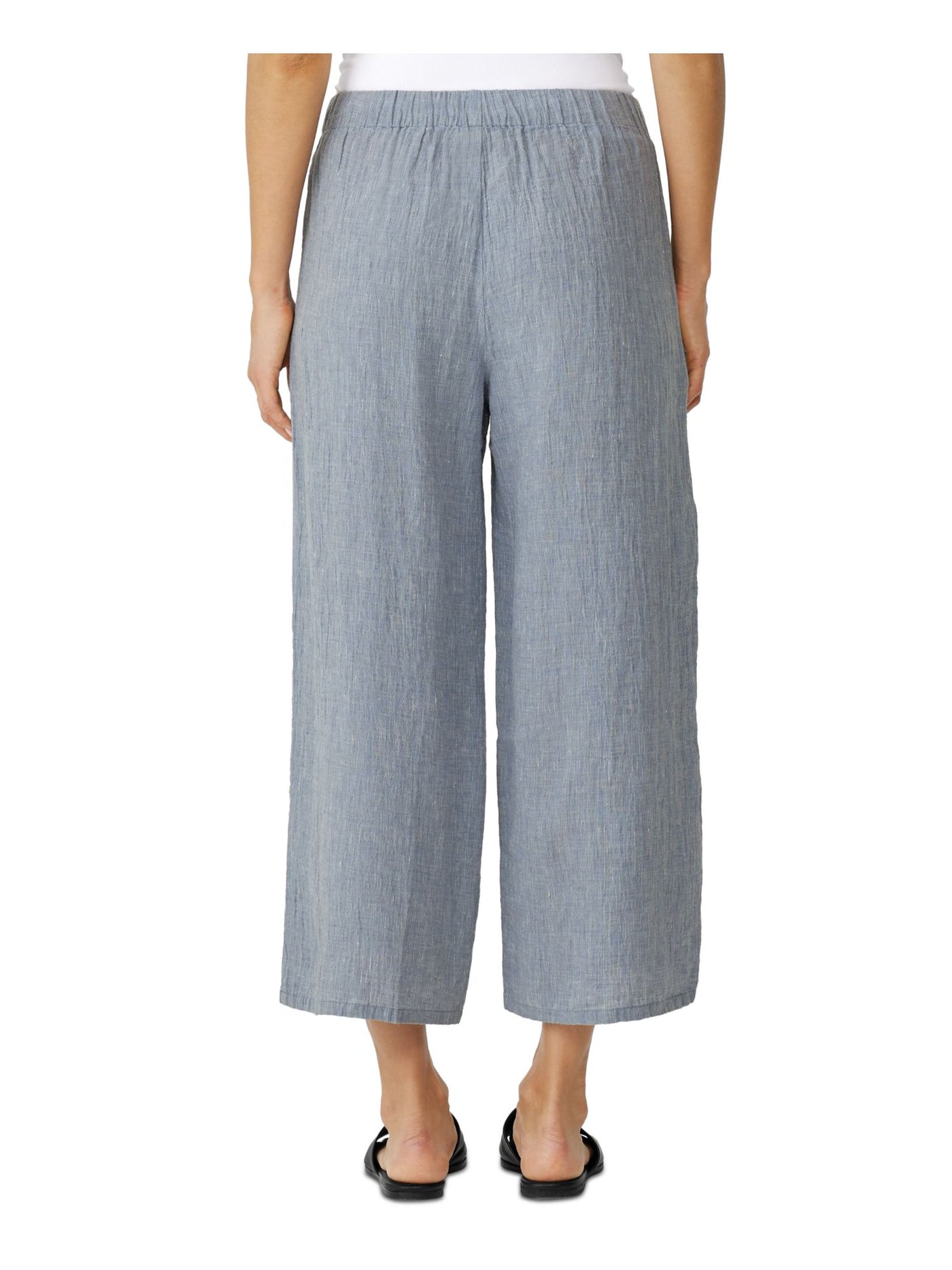 EILEEN FISHER Womens Light Blue Pocketed Elastic Waist Pull On Pinstripe Cropped Pants Petites PL