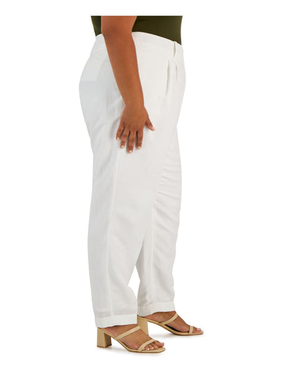 CALVIN KLEIN Womens White Pocketed Zippered Hook And Bar Closure Pleated Wear To Work Straight leg Pants Plus 16W