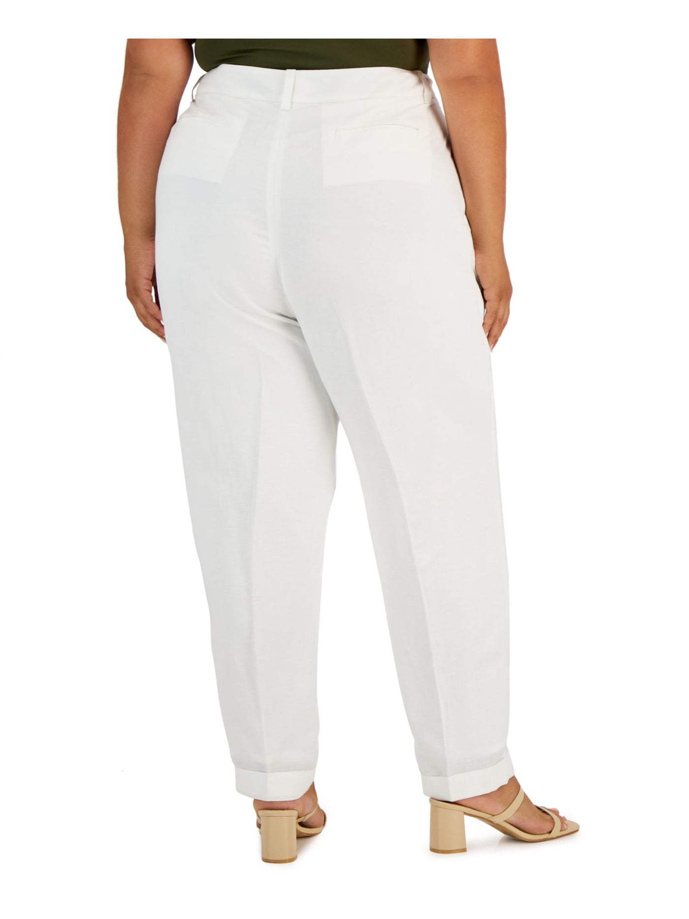 CALVIN KLEIN Womens White Pocketed Zippered Hook And Bar Closure Pleated Wear To Work Straight leg Pants Plus 16W