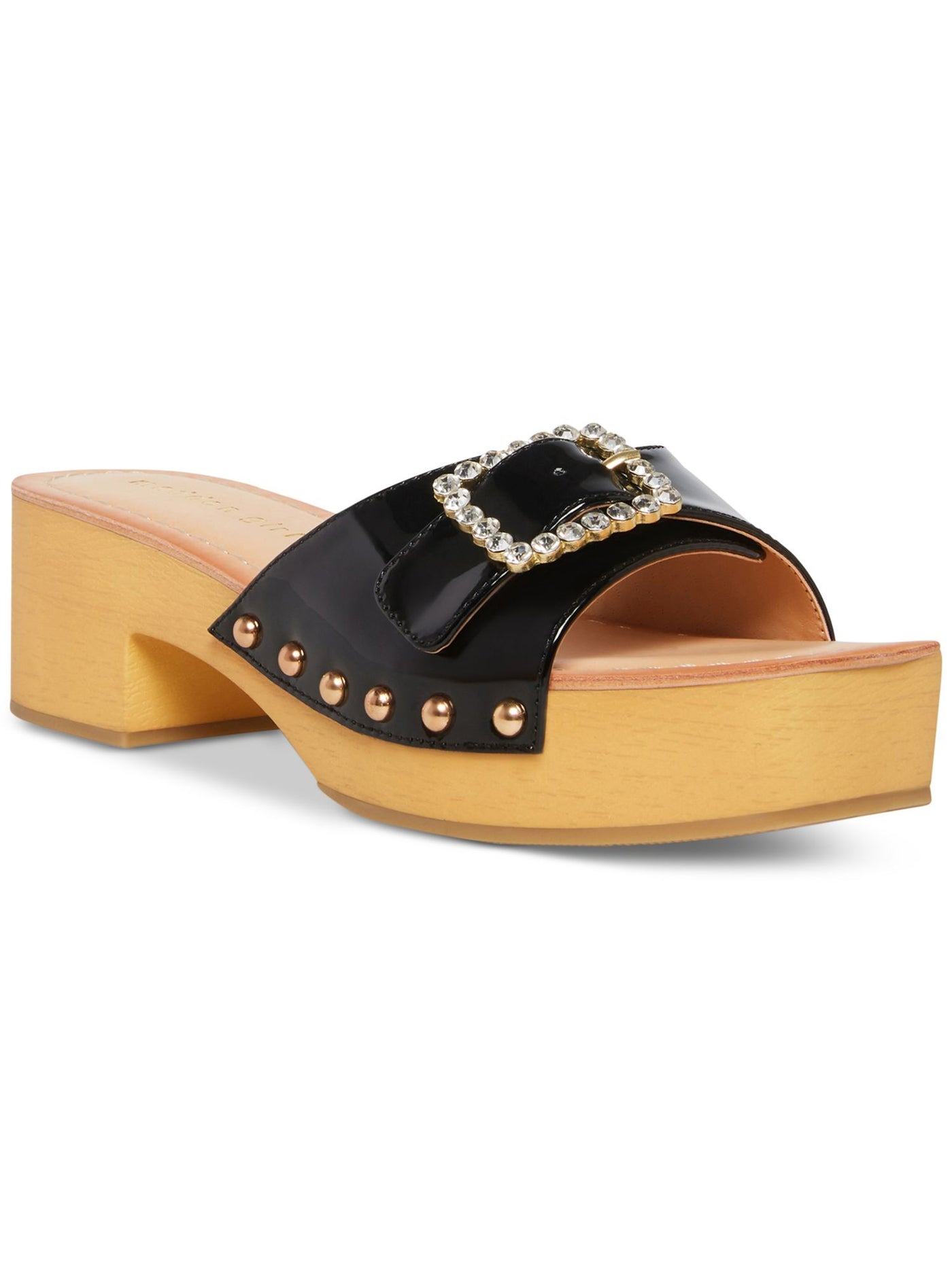 MADDEN GIRL Womens Black 1" Wood-Like Platform Embellished Padded Annika Square Toe Block Heel Buckle Sandals Shoes 5.5