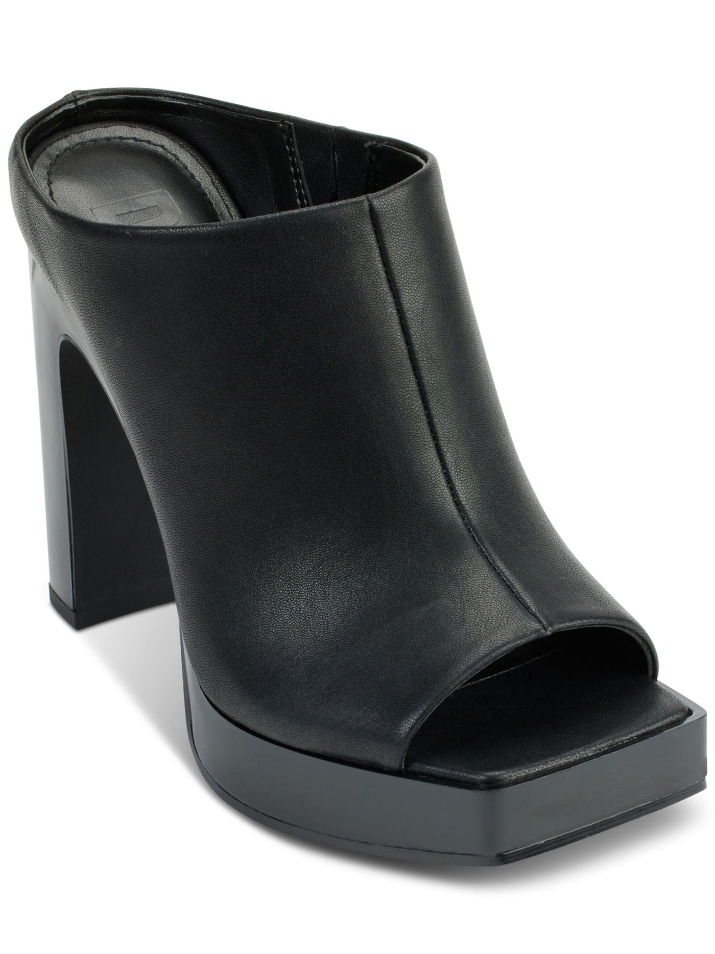 DKNY Womens Black 1" Platform Padded Goring Monoco Peep Toe Block Heel Slip On Heeled Mules Shoes 11 M