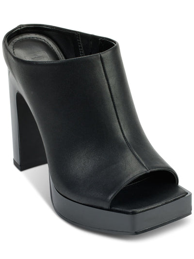 DKNY Womens Black 1" Platform Padded Goring Monoco Peep Toe Block Heel Slip On Heeled Mules Shoes 11 M