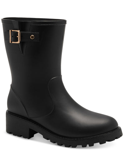 STYLE & COMPANY Womens Black Lug Sole Removable Insole Buckle Accent Millyy Round Toe Block Heel Rain Boots 5 M