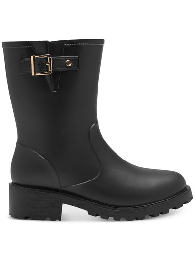 STYLE & COMPANY Womens Black Lug Sole Removable Insole Buckle Accent Millyy Round Toe Block Heel Rain Boots 8 M