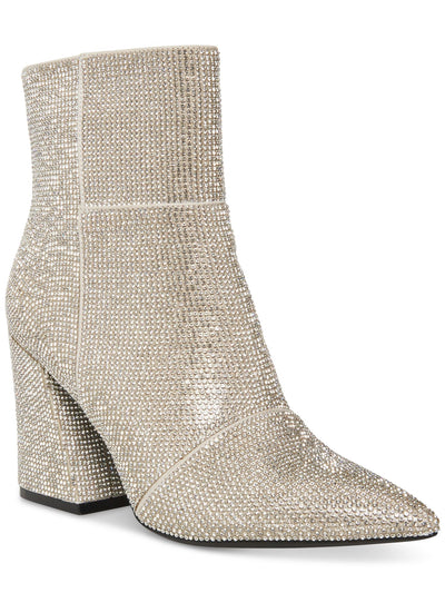 MADDEN GIRL Womens Silver Rhinestone Cody-r Pointed Toe Flare Zip-Up Dress Boots 6 M