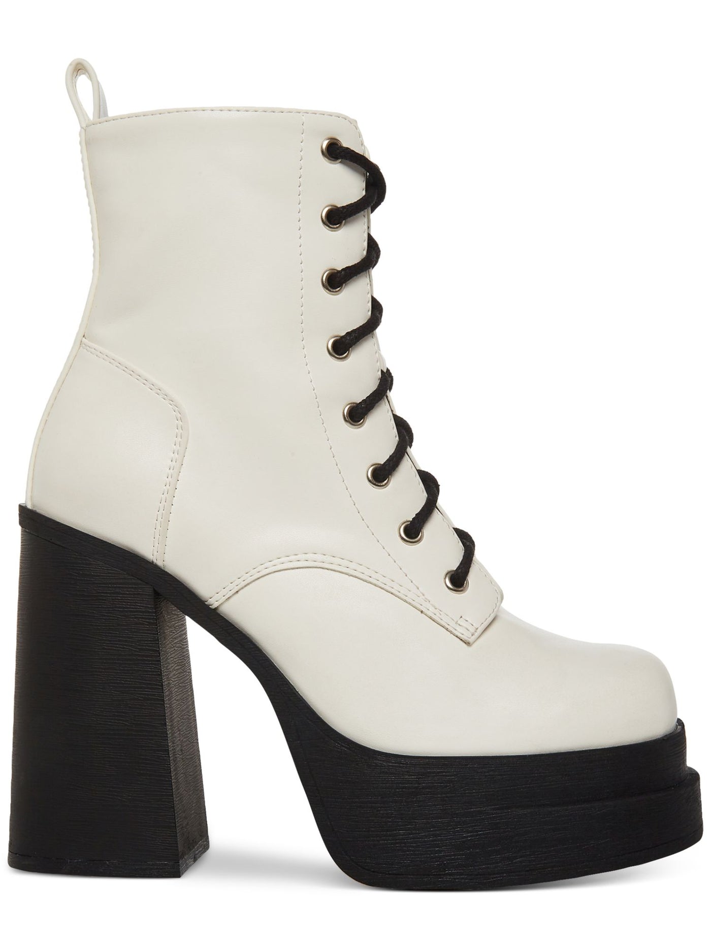 MADDEN GIRL Womens White 1-1/2" Platform Comfort Lace Driven Round Toe Block Heel Zip-Up Combat Boots 5.5 M