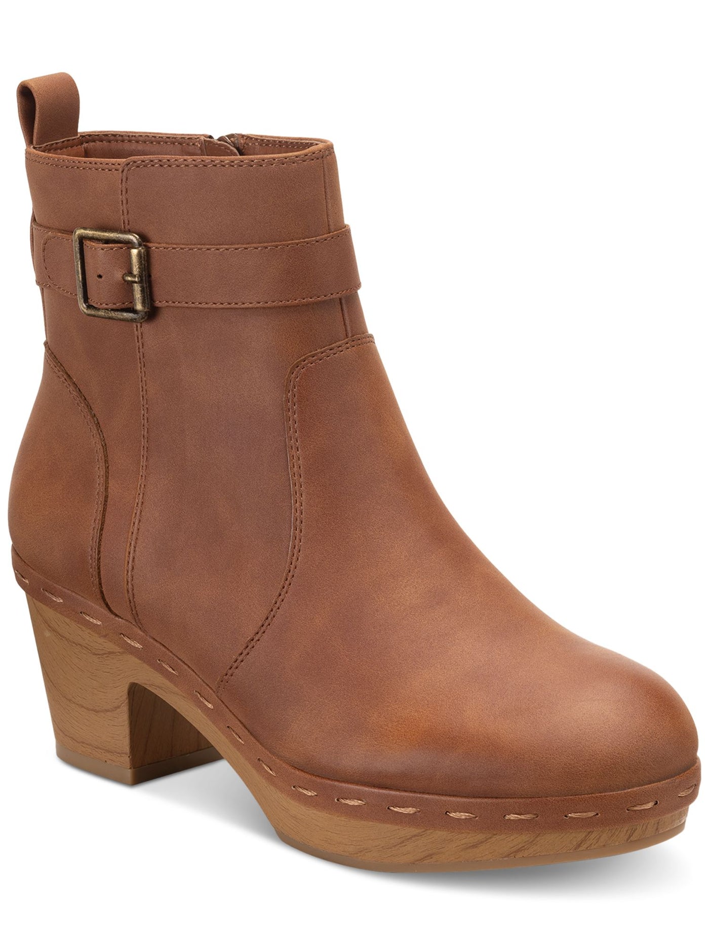 STYLE & COMPANY Womens Brown Buckle Accent Toryy Round Toe Block Heel Zip-Up Booties 6 M