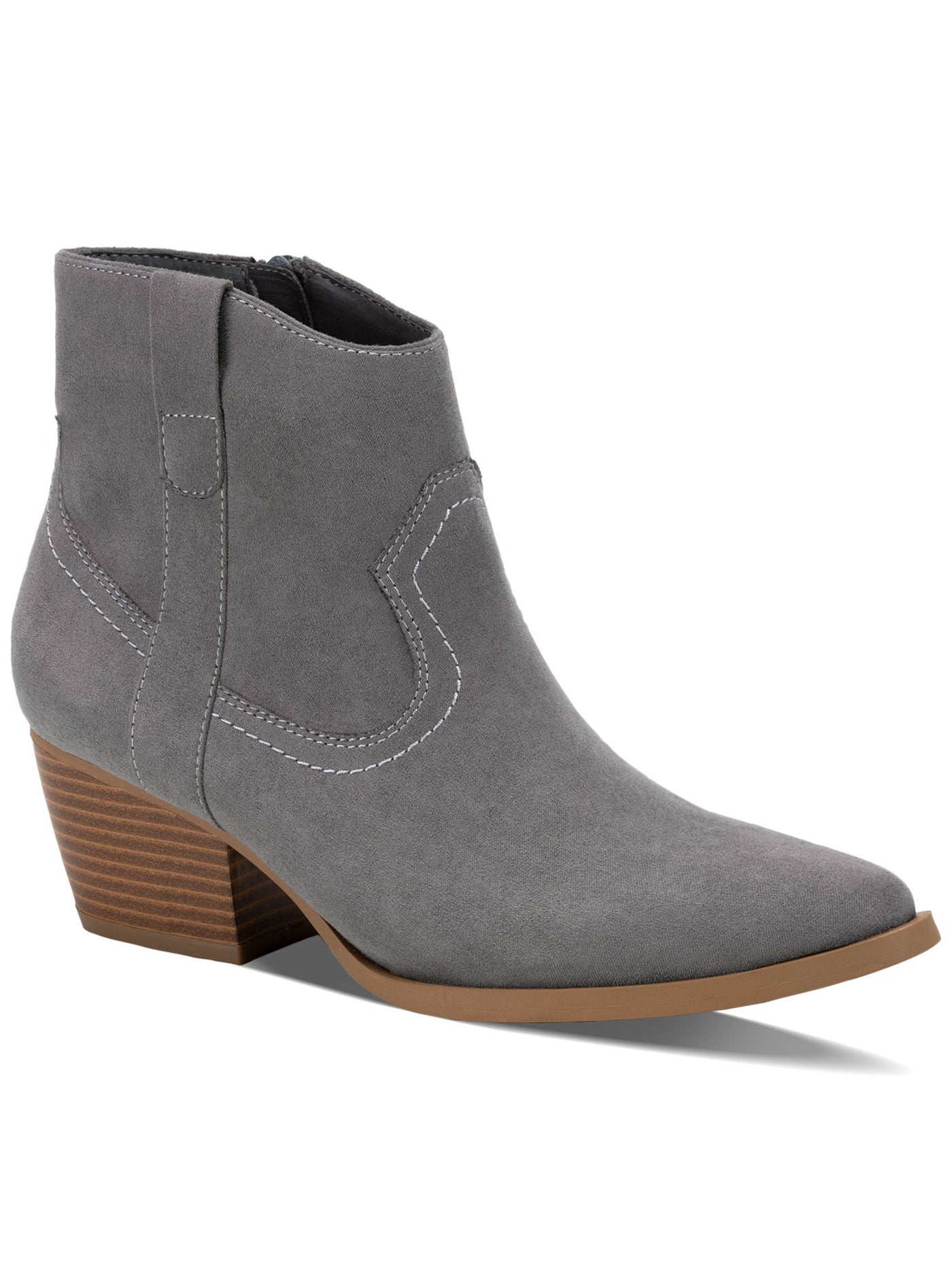 STYLE & COMPANY Womens Gray Cushioned Perriee Almond Toe Block Heel Zip-Up Western Boot 8 M