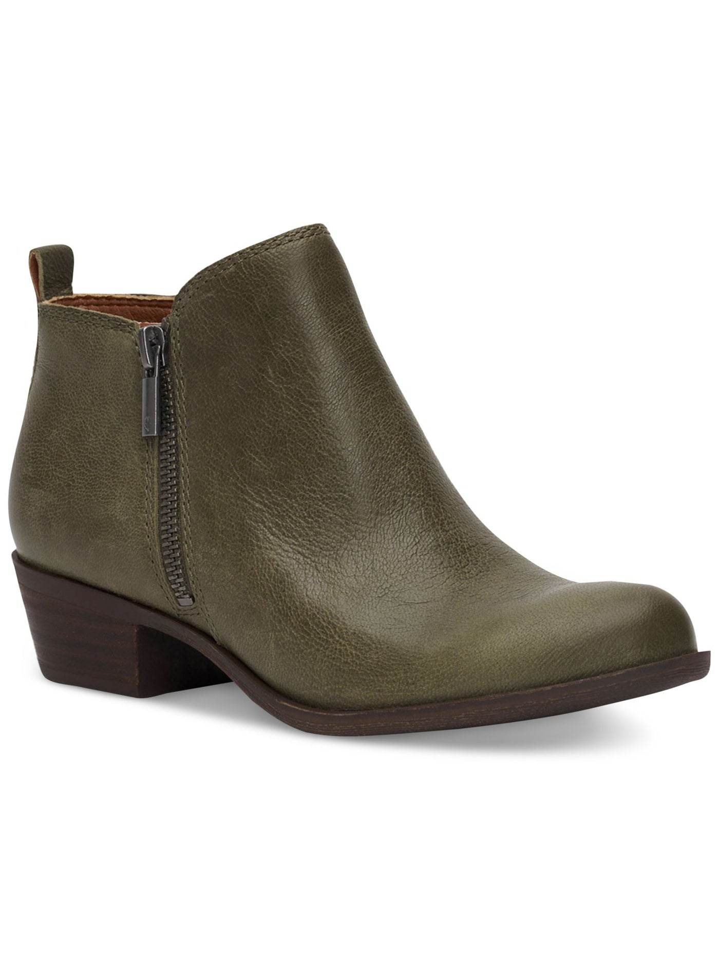LUCKY BRAND Womens Green Back Pull-Tab Padded Basel Round Toe Stacked Heel Leather Booties 10 M