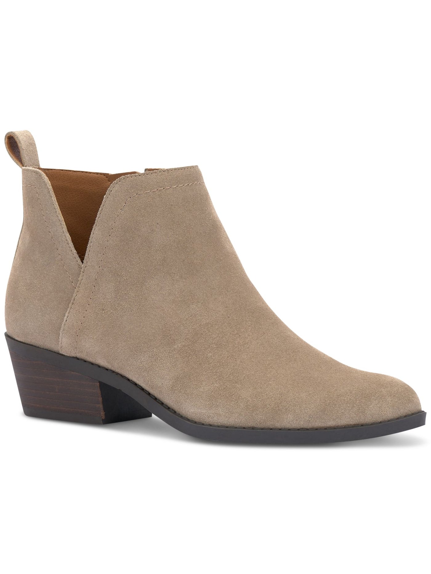 LUCKY BRAND Womens Beige V-Notch Cutout Padded Fallila Almond Toe Block Heel Zip-Up Leather Booties 11 W