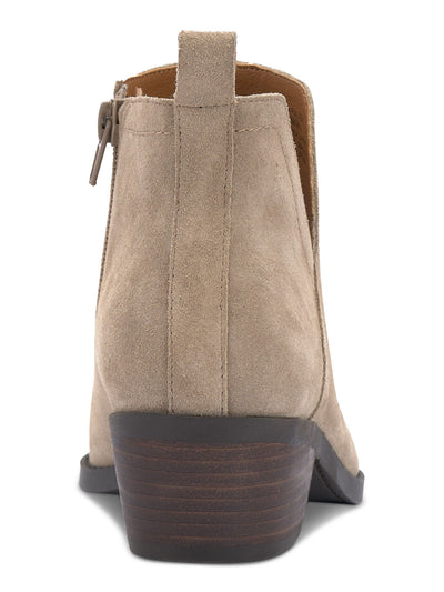 LUCKY BRAND Womens Beige V-Notch Cutout Padded Fallila Almond Toe Block Heel Zip-Up Leather Booties 9.5 W