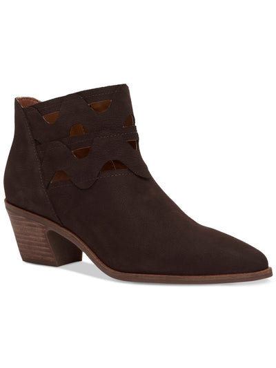 LUCKY BRAND Womens Brown Padded Cut Out Gezana Pointed Toe Stacked Heel Zip-Up Leather Booties 6.5 M