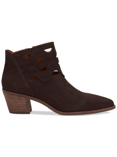 LUCKY BRAND Womens Brown Padded Cut Out Gezana Pointed Toe Stacked Heel Zip-Up Leather Booties 6.5 M