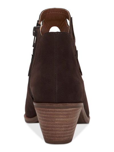 LUCKY BRAND Womens Brown Padded Cut Out Gezana Pointed Toe Stacked Heel Zip-Up Leather Booties 6.5 M