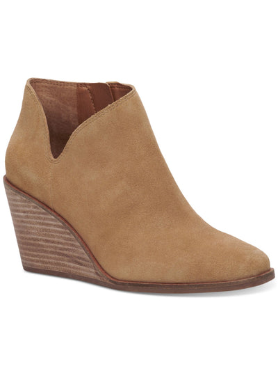 LUCKY BRAND Womens Beige Cut Out Melendi Round Toe Wedge Zip-Up Booties 10 M