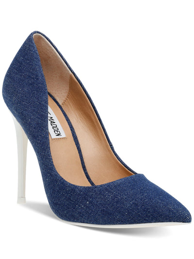 STEVE MADDEN Womens Blue Denim Look Padded Daisie Pointed Toe Stiletto Slip On Pumps Shoes 8 M