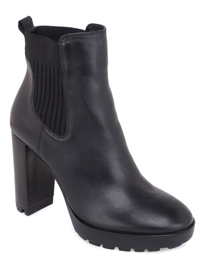 KENNETH COLE NEW YORK Womens Black Goring Junne Round Toe Block Heel Leather Heeled Boots 11