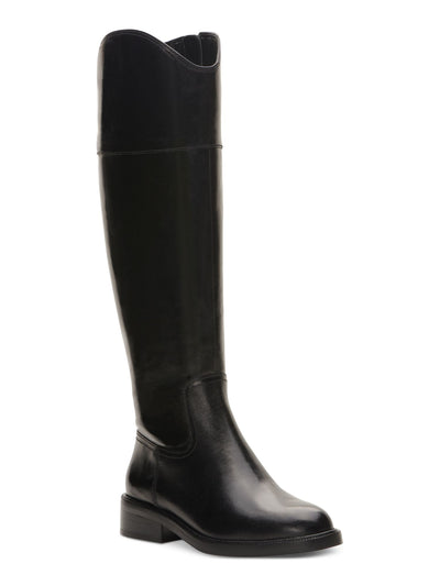 VINCE CAMUTO Womens Black Goring Padded Alfella Round Toe Block Heel Zip-Up Leather Riding Boot 9 M