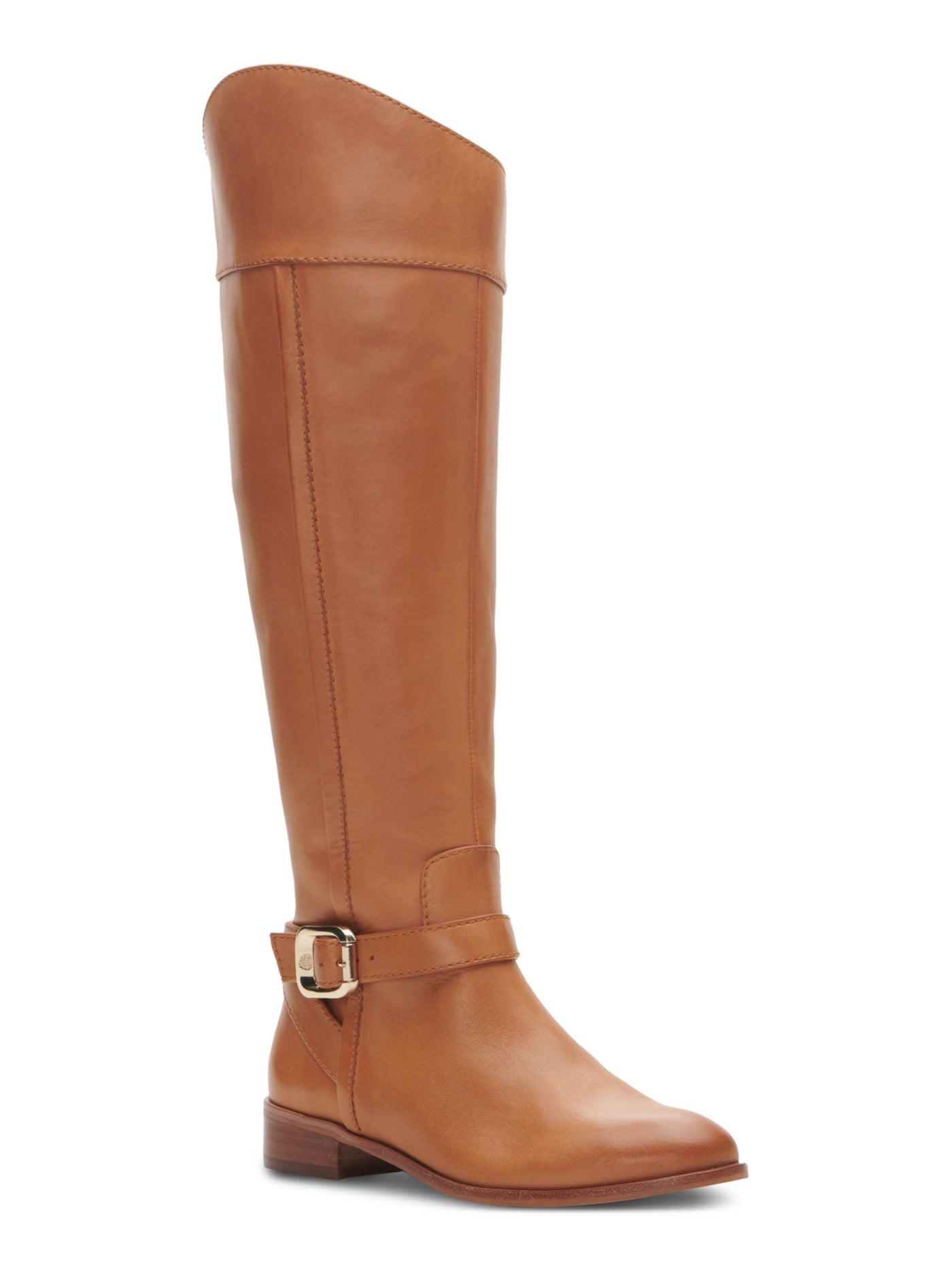 VINCE CAMUTO Womens Brown Buckle Accent Ovarlym Round Toe Block Heel Leather Riding Boot 6.5 M