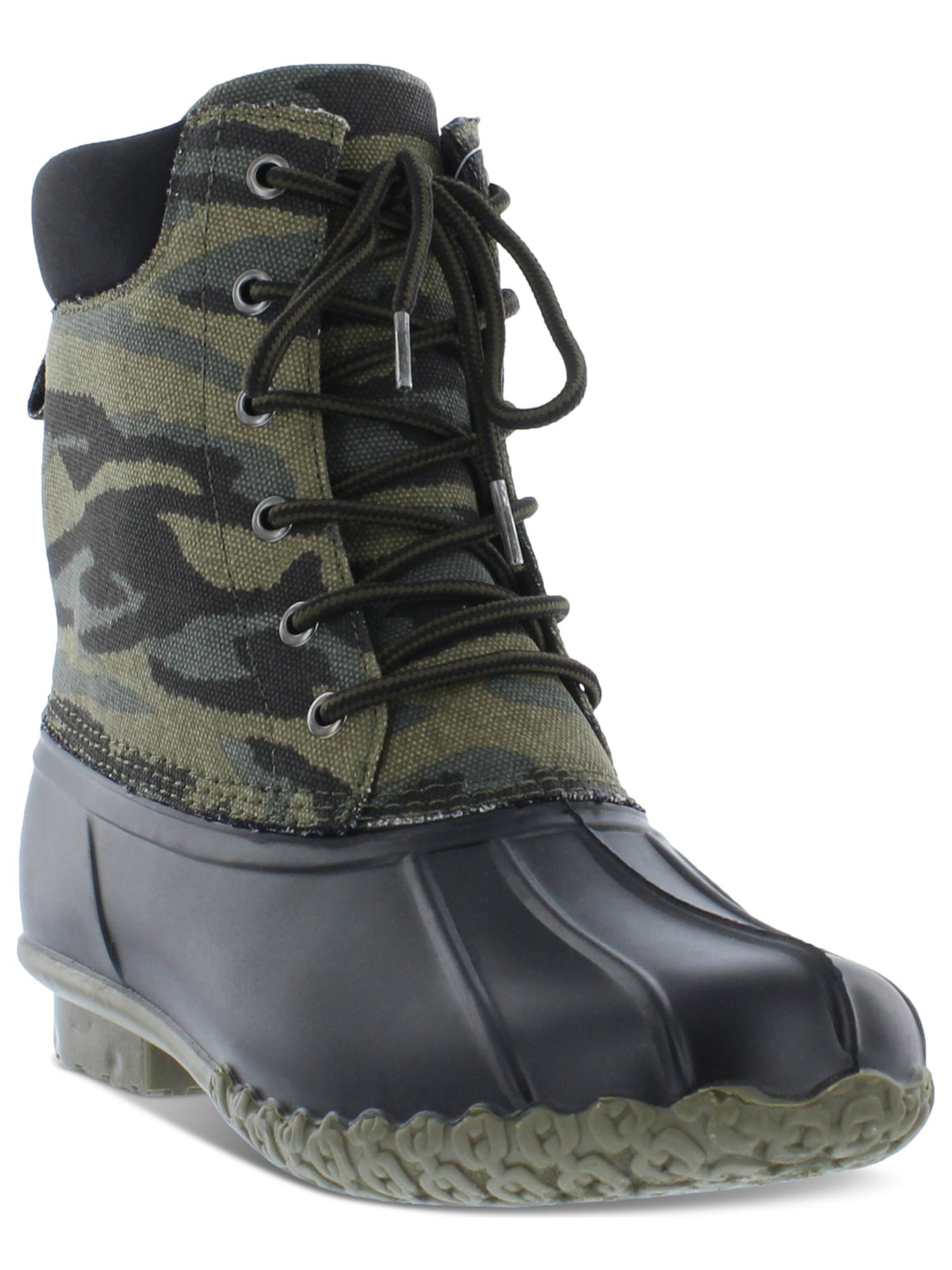 WEATHERPROOF VINTAGE Mens Green Camouflage Mixed Media Pull Tab Waterproof Adam Ll Round Toe Lace-Up Duck Boots 9 M