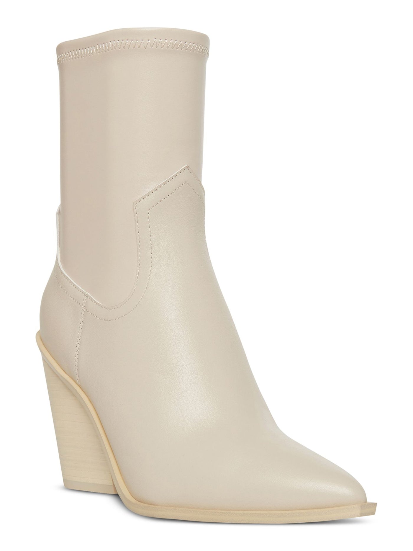 STEVE MADDEN Womens Ivory Stretch Thorn Pointed Toe Block Heel Zip-Up Leather Western Boot 5.5 M