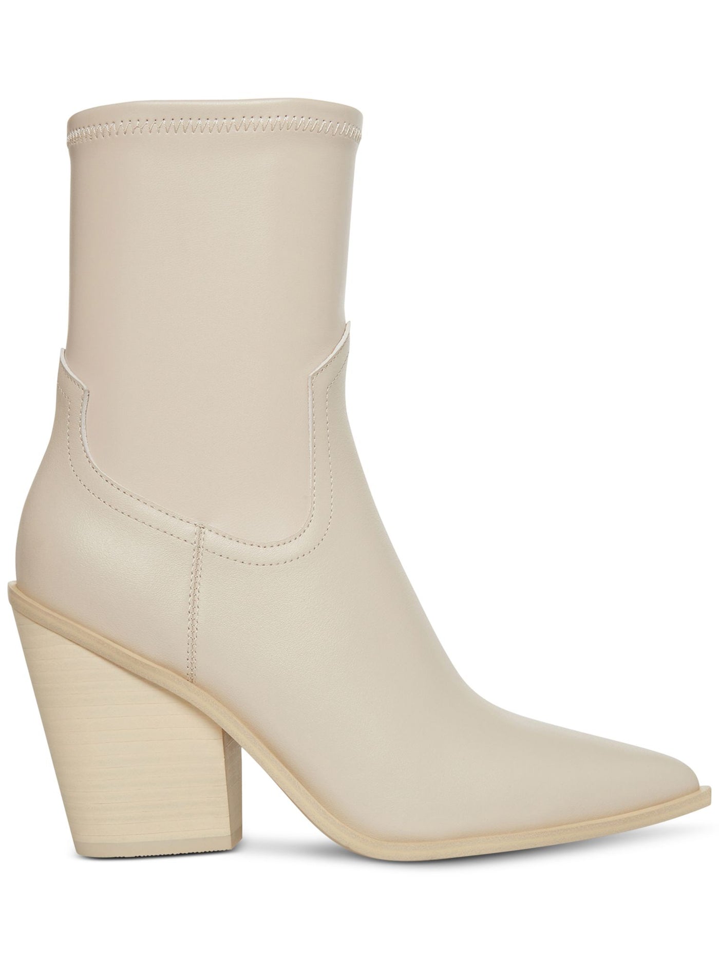 STEVE MADDEN Womens Ivory Stretch Thorn Pointed Toe Block Heel Zip-Up Leather Western Boot 5.5 M