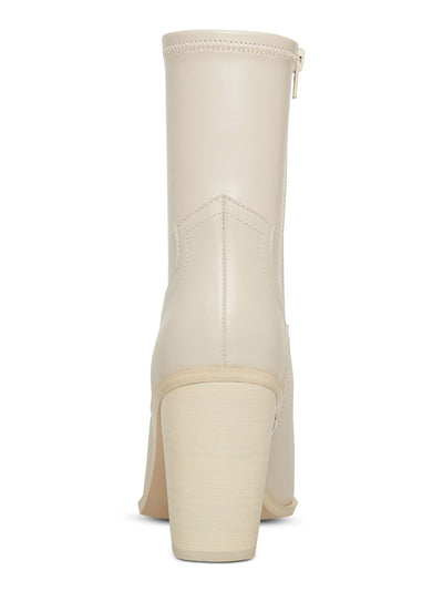 STEVE MADDEN Womens Ivory Stretch Thorn Pointed Toe Block Heel Zip-Up Leather Western Boot 11 M