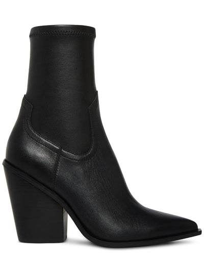 STEVE MADDEN Womens Black Stretch Thorn Pointed Toe Block Heel Zip-Up Leather Western Boot 10