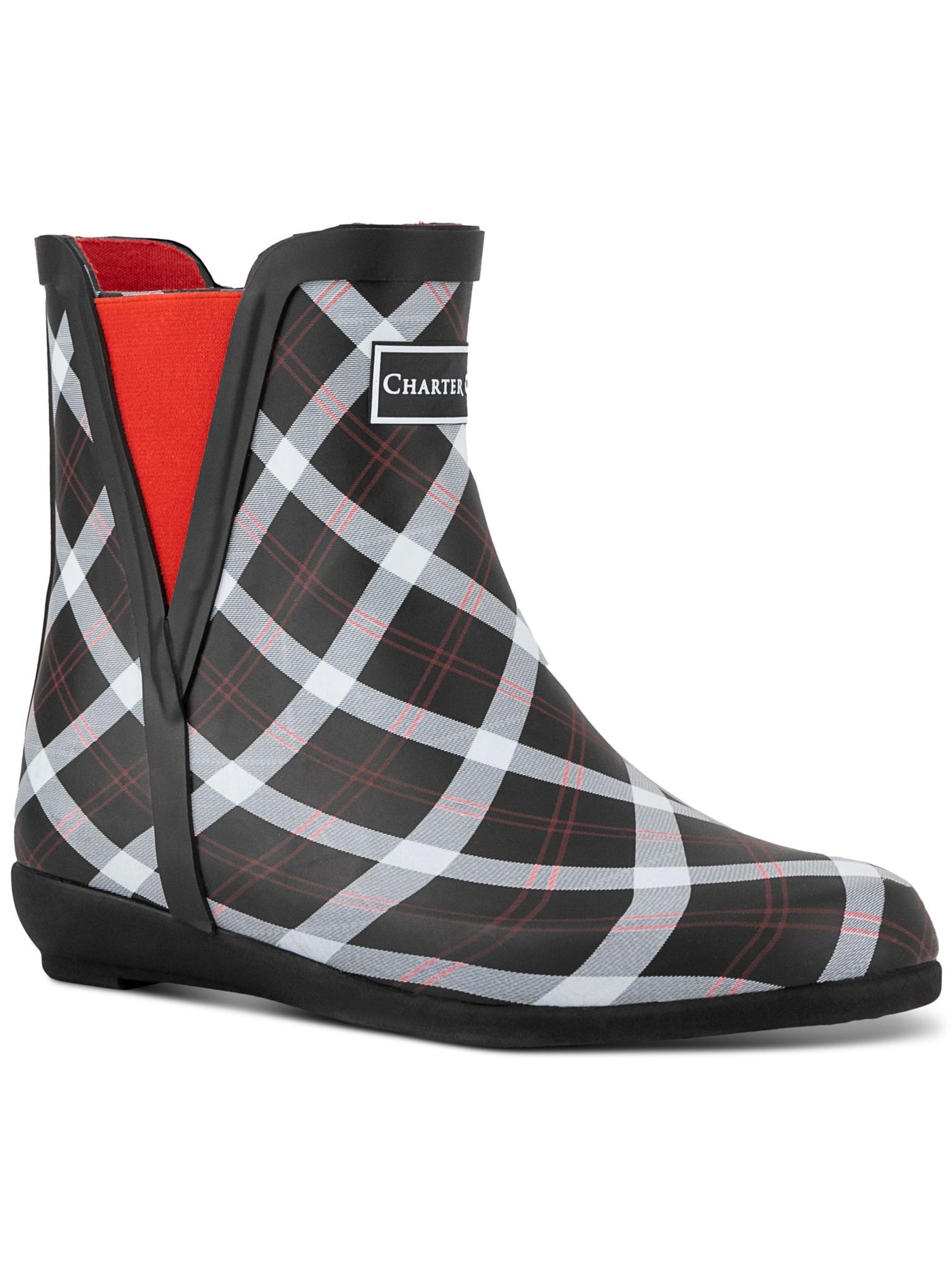 CHARTER CLUB Womens Black Plaid Removable Insole Goring Cloudburst Round Toe Rain Boots 6 M