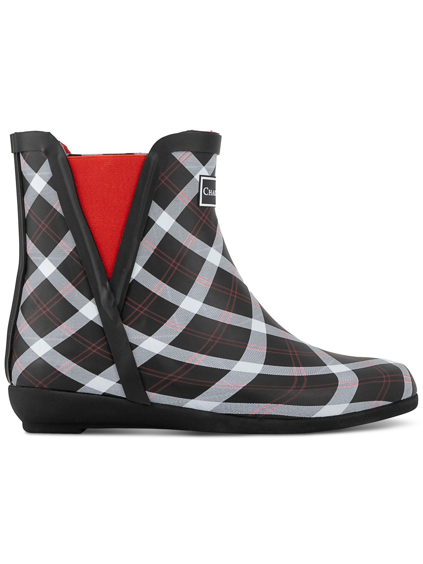 CHARTER CLUB Womens Black Plaid Removable Insole Goring Cloudburst Round Toe Rain Boots 6 M