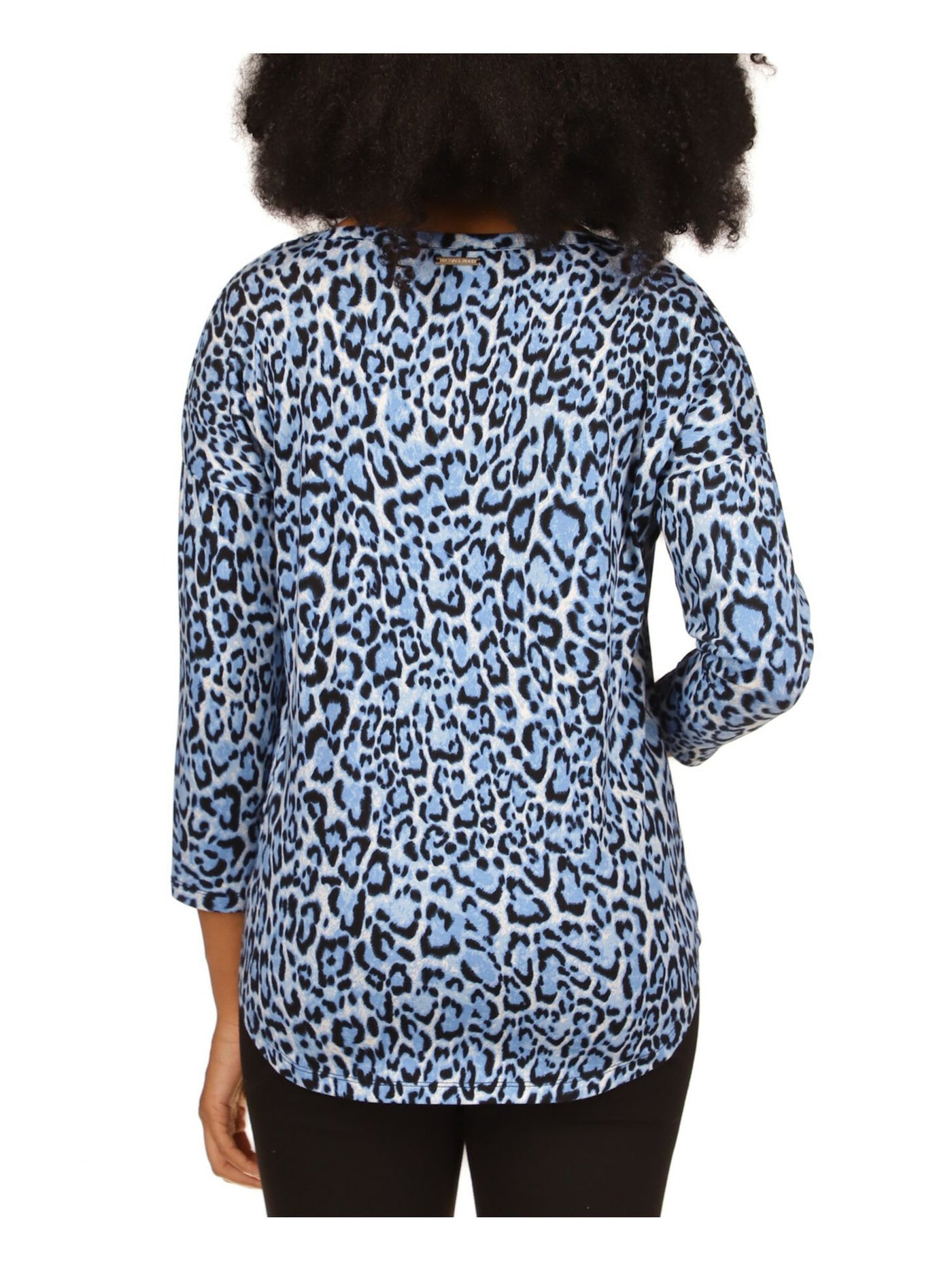 MICHAEL MICHAEL KORS Womens Blue Animal Print 3/4 Sleeve Scoop Neck T-Shirt XXS