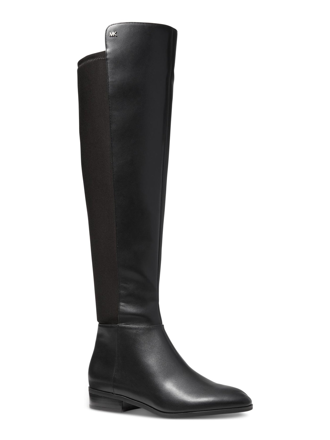 MICHAEL MICHAEL KORS Womens Black Mixed Media Asymmetrical Stretch Padded Bromley Almond Toe Block Heel Zip-Up Riding Boot 5.5 M