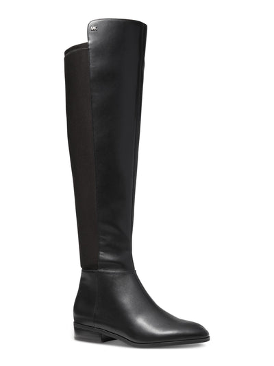 MICHAEL MICHAEL KORS Womens Black Mixed Media Asymmetrical Stretch Padded Bromley Almond Toe Block Heel Zip-Up Riding Boot 5.5 M
