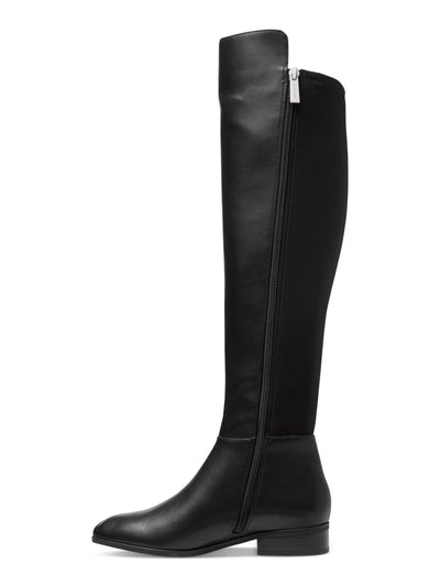 MICHAEL MICHAEL KORS Womens Black Mixed Media Asymmetrical Stretch Padded Bromley Almond Toe Block Heel Zip-Up Riding Boot 5.5 M