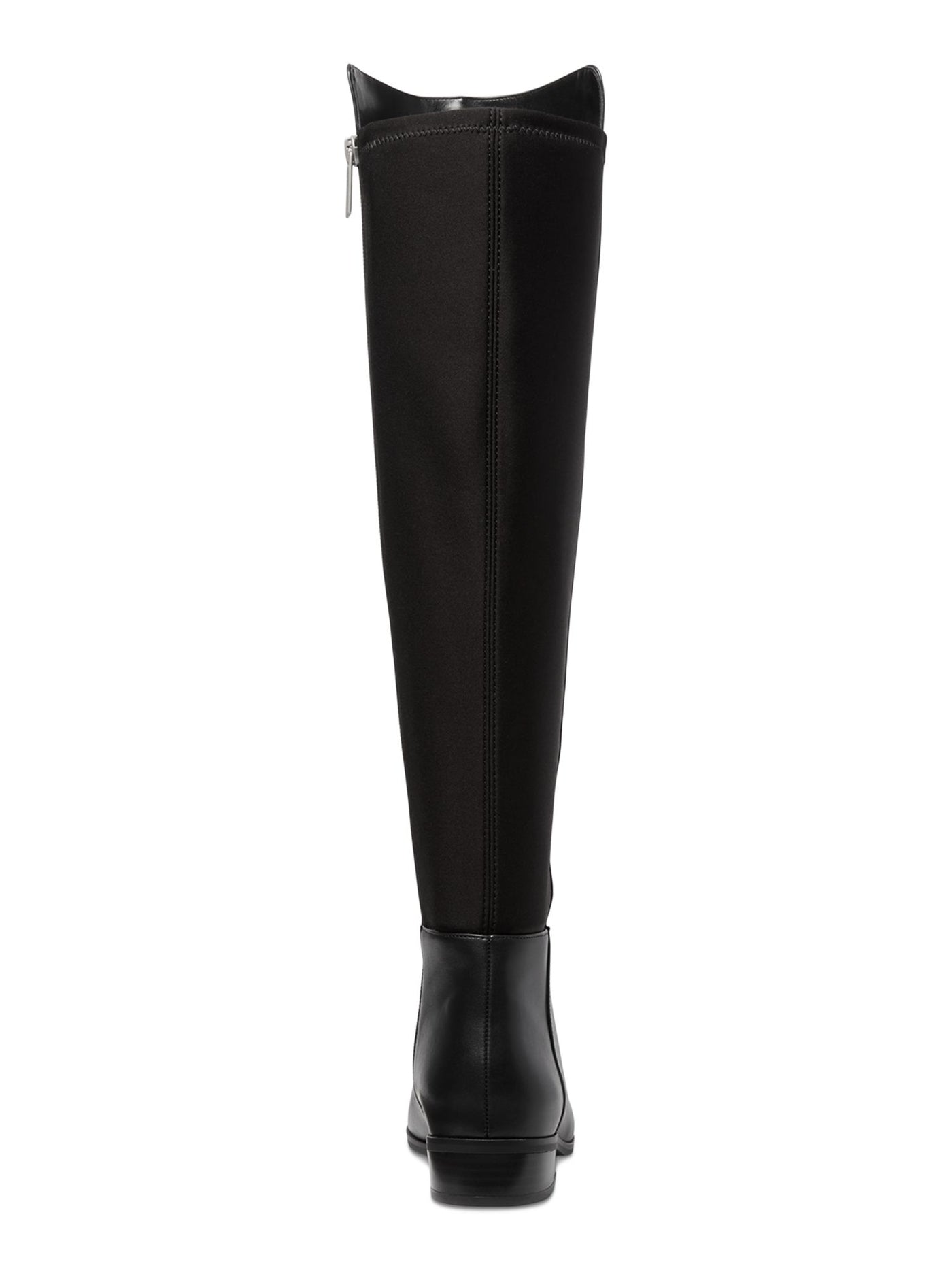 MICHAEL MICHAEL KORS Womens Black Mixed Media Asymmetrical Stretch Padded Bromley Almond Toe Block Heel Zip-Up Riding Boot 5.5 M