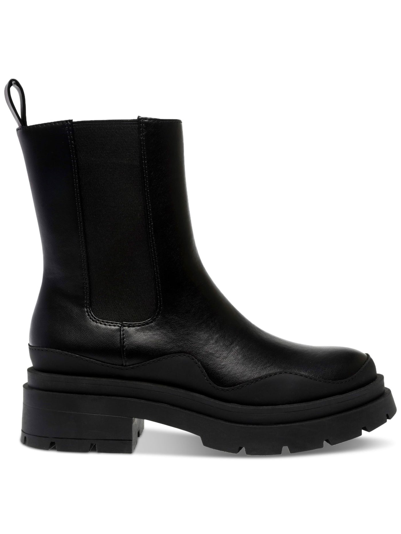 WILD PAIR Womens Black 1" Platform Goring Heel Pull-Tab Breathable Lug Sole Cushioned Grayce Round Toe Block Heel Chelsea Boot 5 M