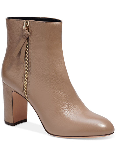 KATE SPADE NEW YORK Womens Brown Padded Knott Round Toe Block Heel Zip-Up Leather Dress Booties 9.5 B