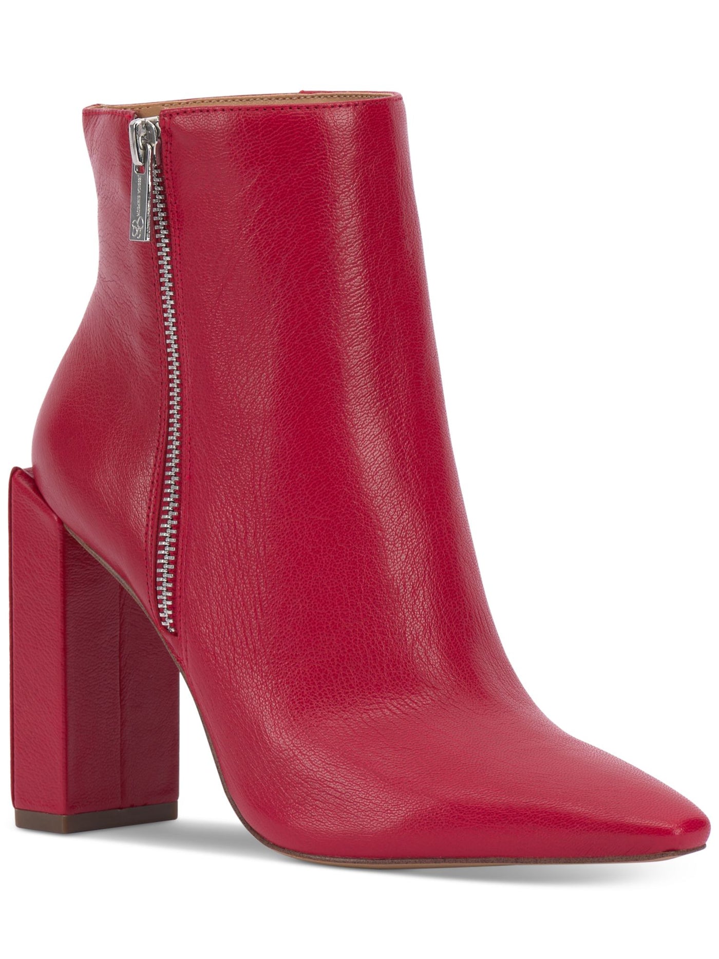 JESSICA SIMPSON Womens Red Padded Timea Pointed Toe Block Heel Zip-Up Leather Boots Shoes 5 M