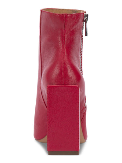 JESSICA SIMPSON Womens Red Padded Timea Pointed Toe Block Heel Zip-Up Leather Boots Shoes 9.5 M