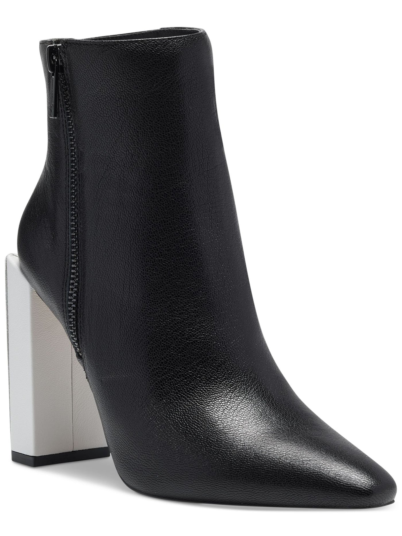 JESSICA SIMPSON Womens Black Contrast Heel Padded Timea Pointed Toe Block Heel Zip-Up Leather Booties 9.5 M