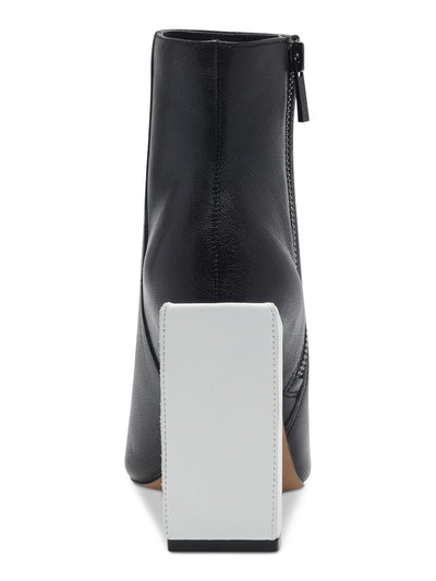 JESSICA SIMPSON Womens Black Contrast Heel Padded Timea Pointed Toe Block Heel Zip-Up Leather Booties 9.5 M