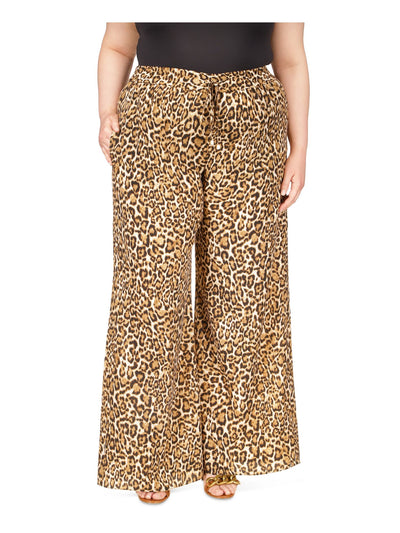 MICHAEL MICHAEL KORS Womens Beige Animal Print Wide Leg Pants Plus 2X