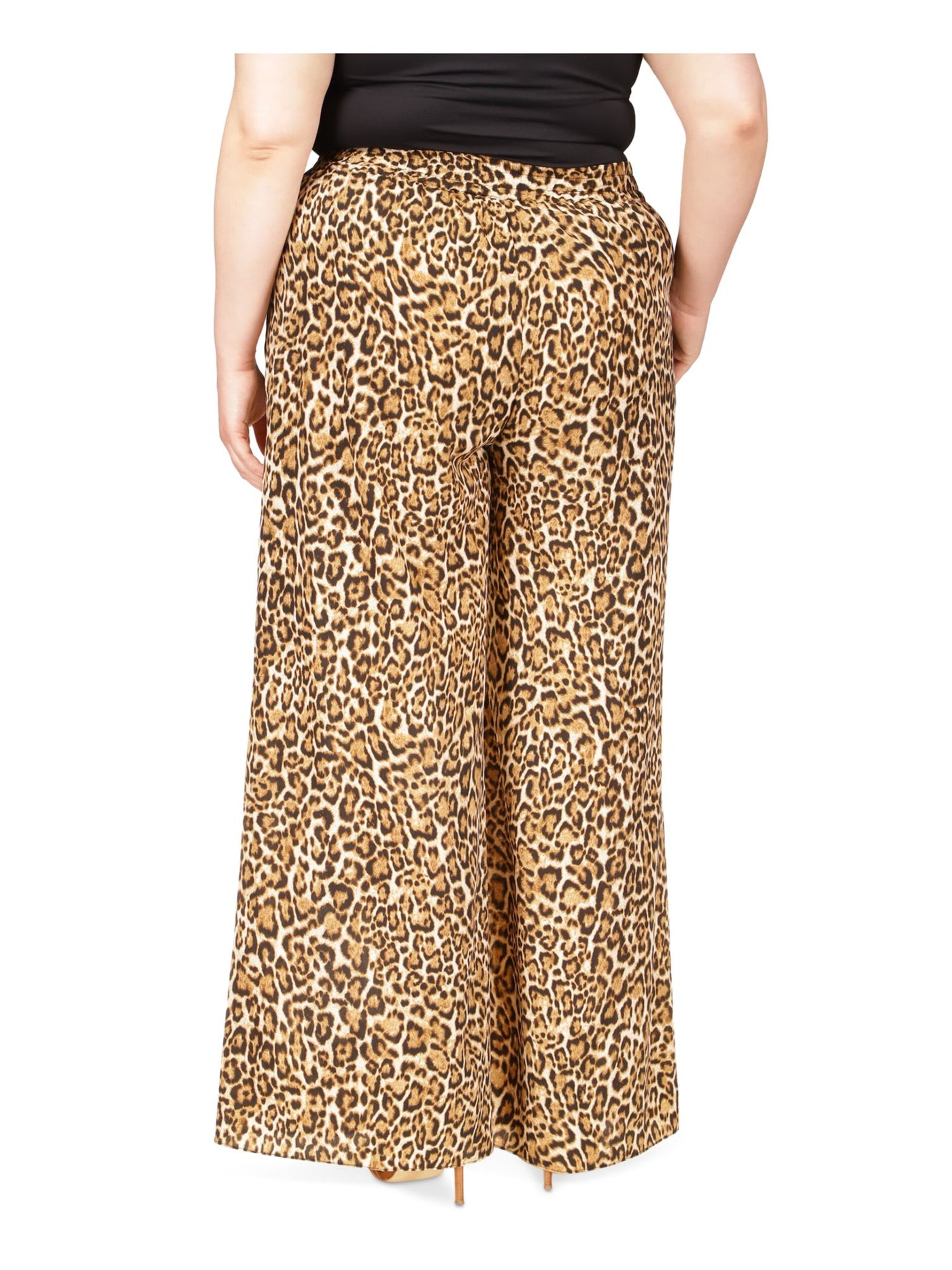 MICHAEL MICHAEL KORS Womens Beige Animal Print Wide Leg Pants Plus 2X