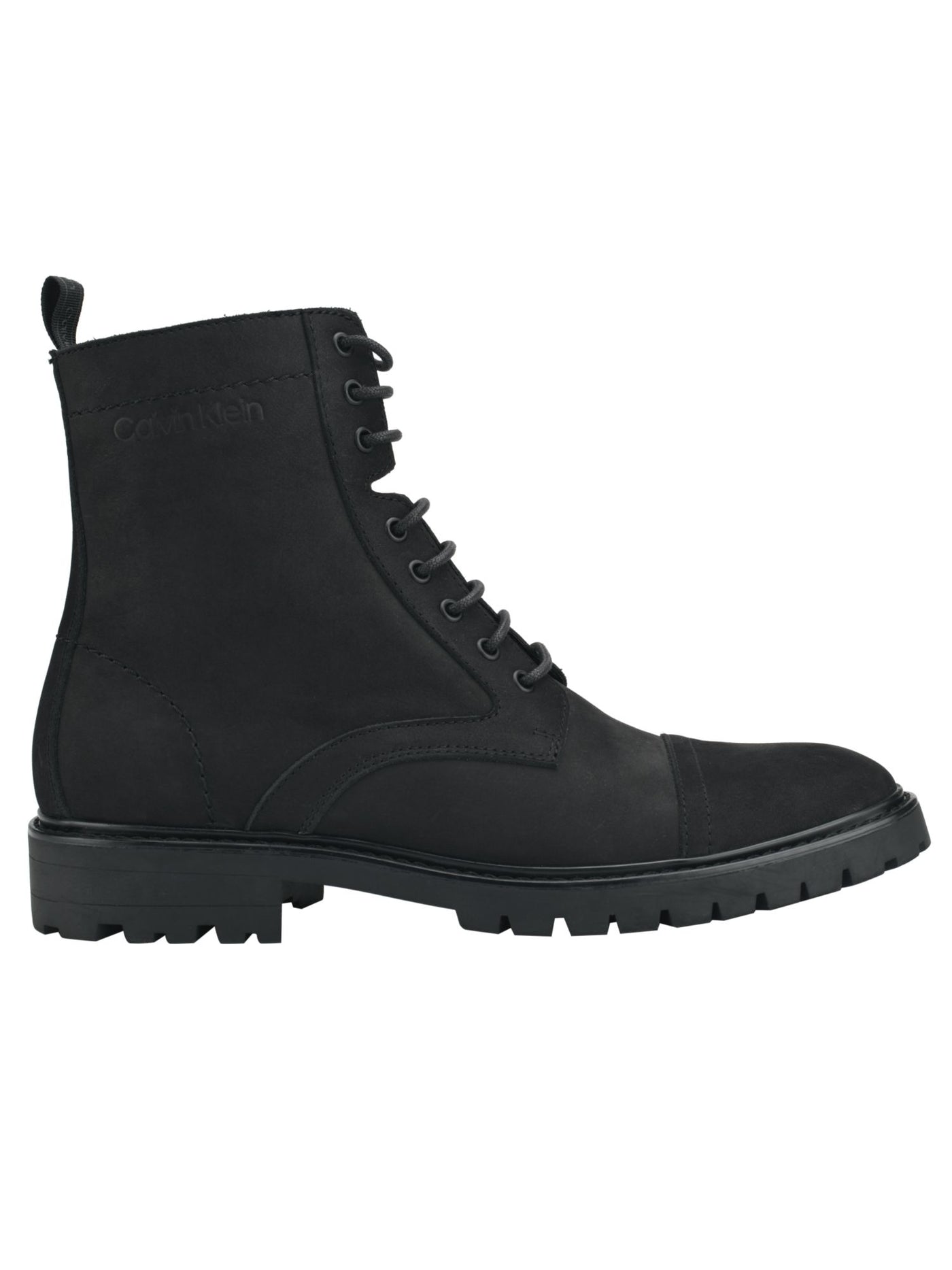 CALVIN KLEIN Mens Black Lug Sole Pull Tab Cushioned Removable Insole Lorenzo Round Toe Block Heel Lace-Up Boots Shoes 9